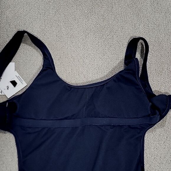 Nine West Solid Navy Blue Ribbed Tie Back One Piece Swimsuit- Size Medium - Picture 15 of 15